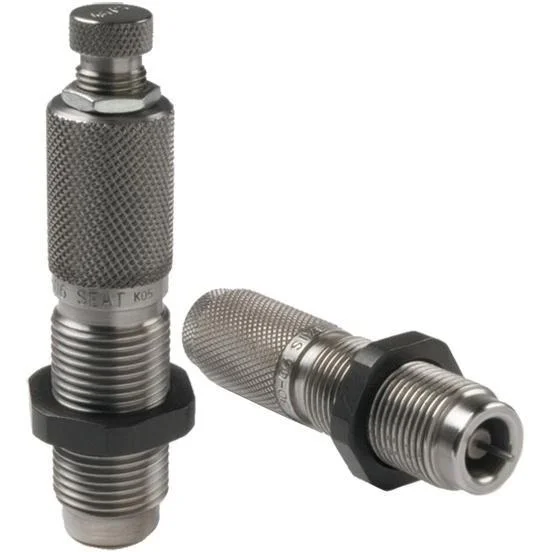 Lyman Precision Rifle 2-Die Set, two silver threaded dies with knurled adjustment caps