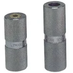 Lyman Rifle Case Length Headspace Gauge, two upright silver knurled cylindrical gauges