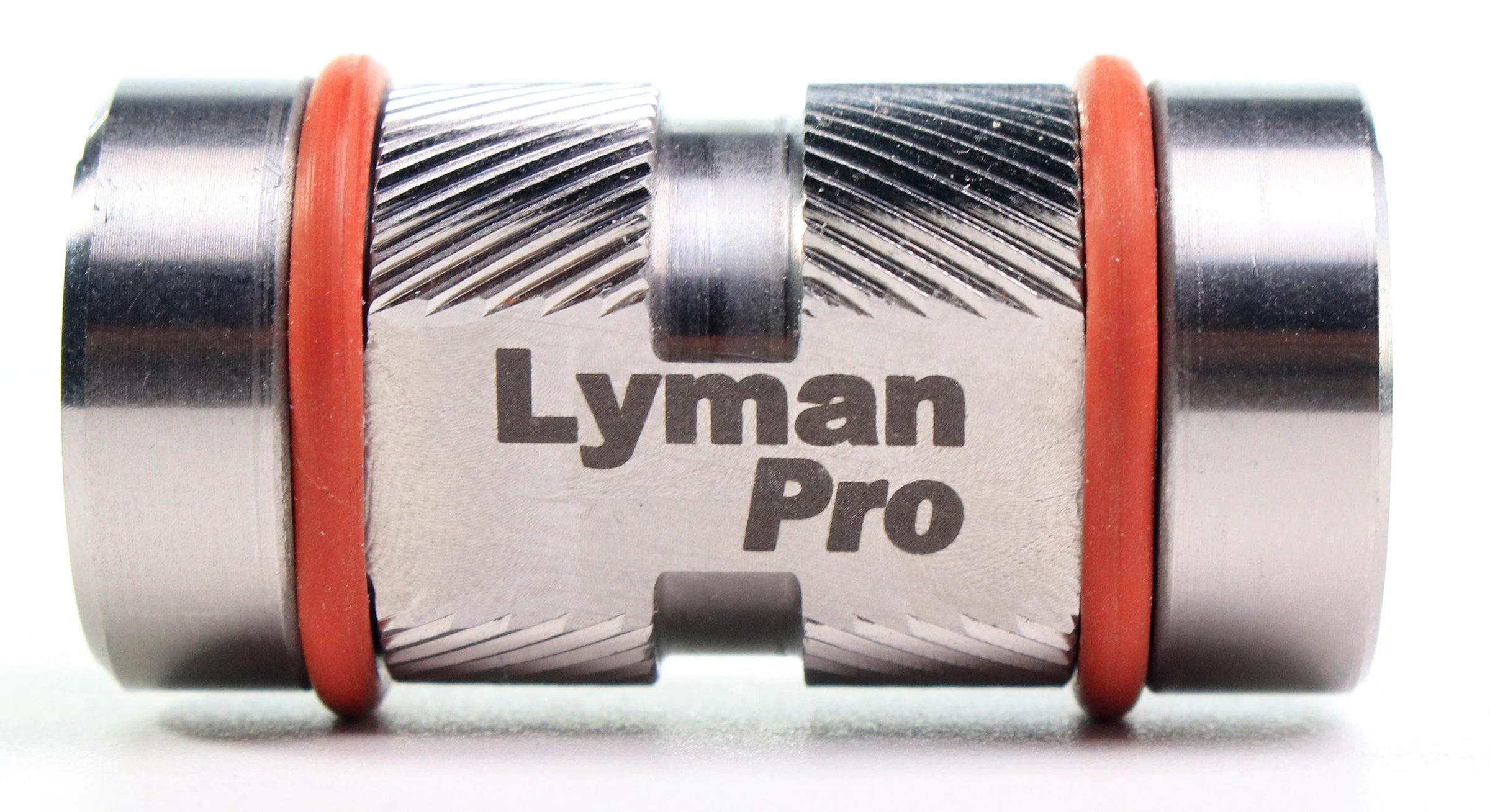 primary-21650 Lyman Pro Maximum Cartridge Gauge, silver cylindrical gauge with knurling and red rings