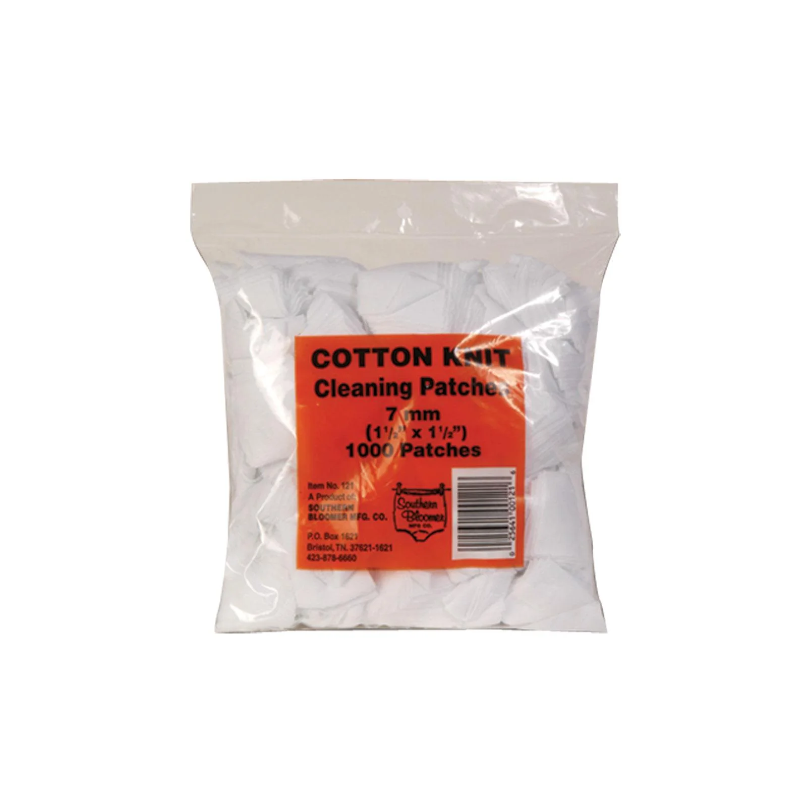 primary-21668 Southern Bloomer 7mm Cleaning Patches, white patches visible in a clear resealable bag
