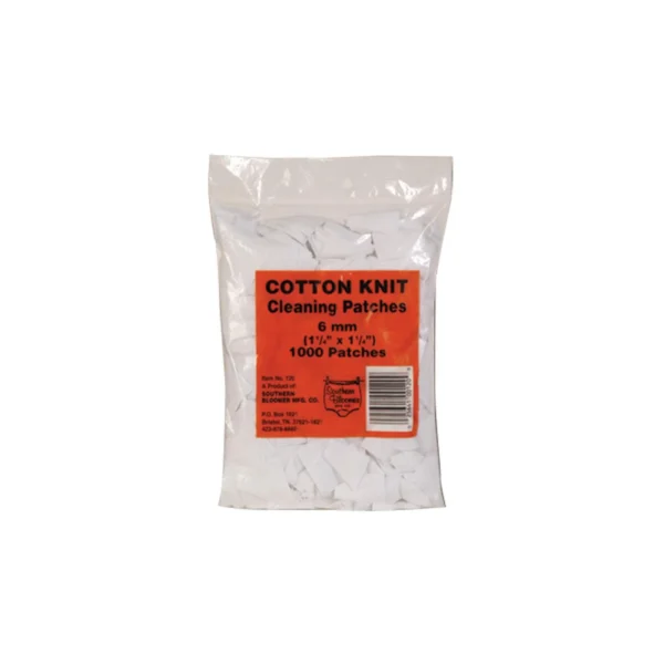 Southern Bloomer 6mm Cleaning Patches, clear bag front view with orange label