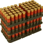 MTM Shotshell Tray, stacked black trays holding red shotshells