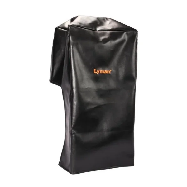 Lyman Press Dust Cover, black rectangular cover in angled front view with orange Lyman logo