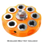 Lyman Brass-Smith All-American 8 Press Extra Turret, orange top view with eight threaded stations