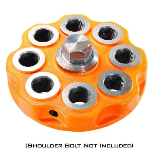 Lyman Brass-Smith All-American 8 Press Extra Turret, orange top view with eight threaded stations