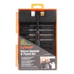 Lyman Deluxe Hammer and Punch Set, open orange case with hammer and assorted black punches