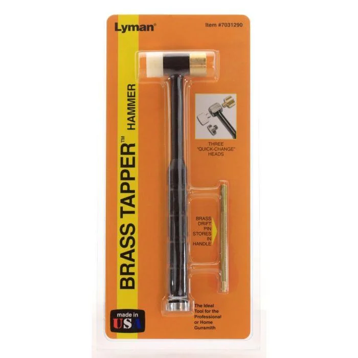 primary-21714 Lyman Brass Tapper Hammer, front view in orange blister packaging with brass punch