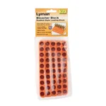 Lyman Bleacher Loading Block, orange 50-hole tray in clear retail packaging, front view