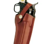 Bianchi Model 1L Lawman, tan right-hand leather holster holding a white-grip revolver