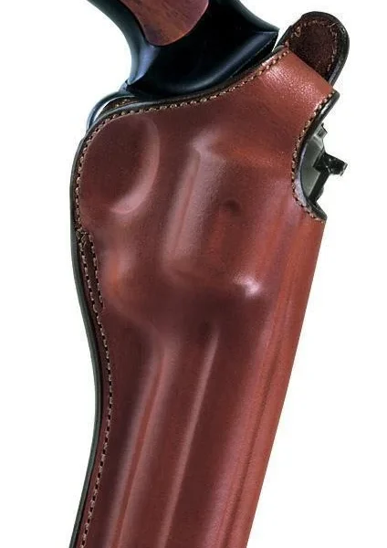 Bianchi Model 111 Cyclone, tan leather right-hand holster with revolver grip visible