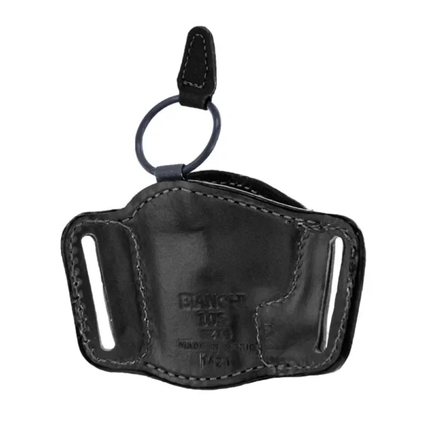 Bianchi 105 Minimalist black leather belt slide holster, rear view with belt slots