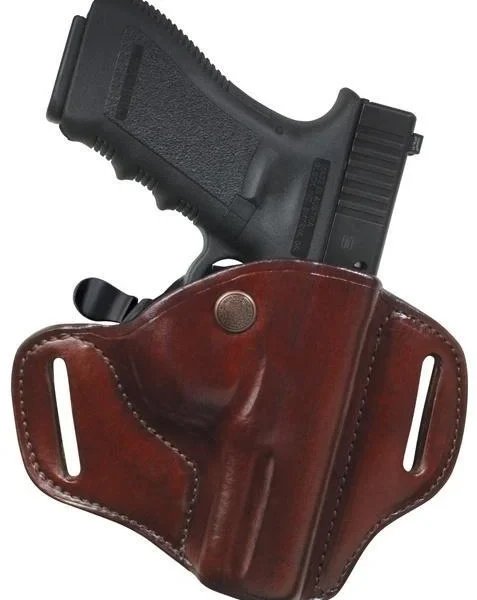Bianchi Model 82 CarryLok Hip Holster, plain tan leather front view with belt slots