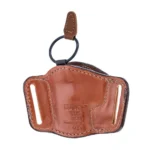 Bianchi 105 Minimalist Belt Slide Holster, tan rear view with stitching, belt slots and retention loop