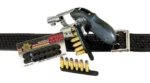 Bianchi Model 585 Speed Strips black strips shown with cartridges, package, belt and revolver