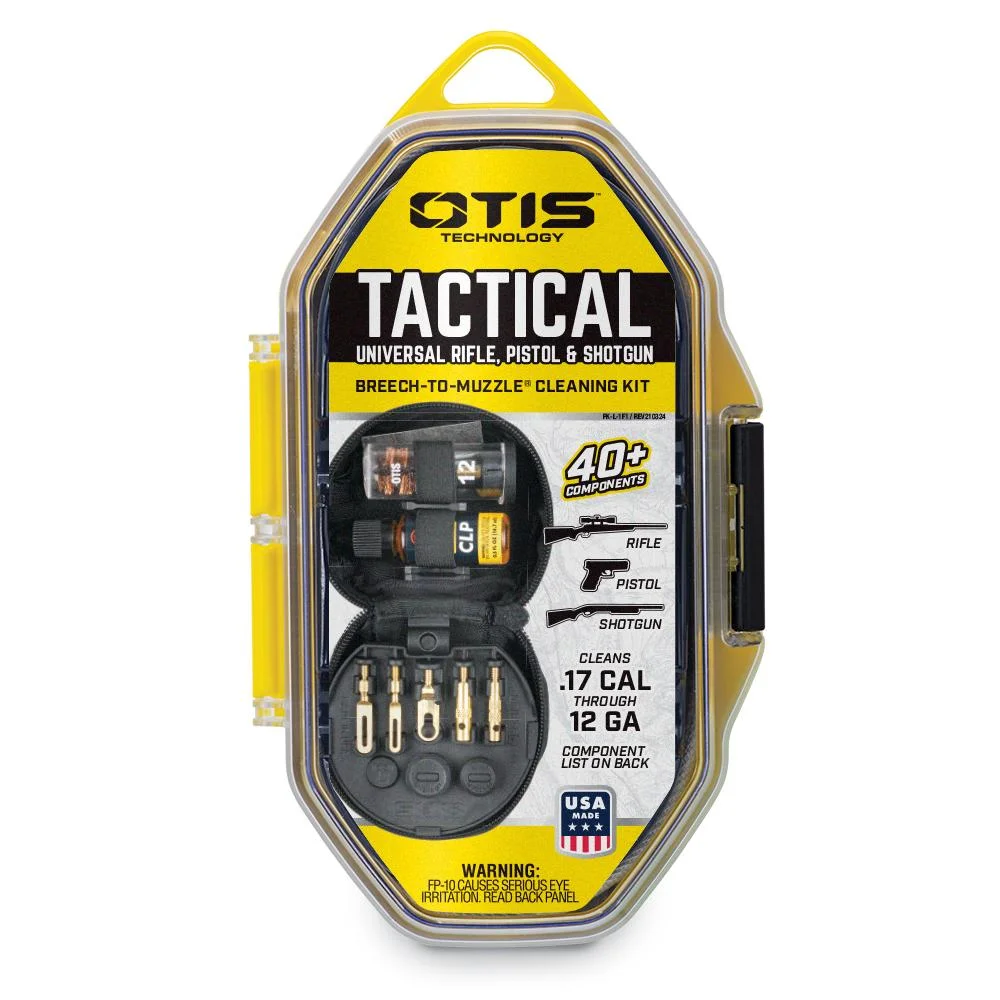 primary-21806 Otis Tactical Cleaning System in clear yellow and black hanging case, front view