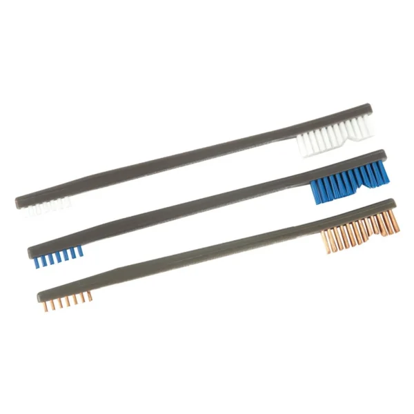 Otis Variety Pack Receiver Brushes, three angled brushes with white, blue and bronze bristles