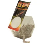 Otis Pop Canister of Rifle/Pistol Brushes, clear tilted container with loose metal brushes