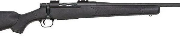 Mossberg Patriot rifle, full right-side view with black synthetic stock and long barrel