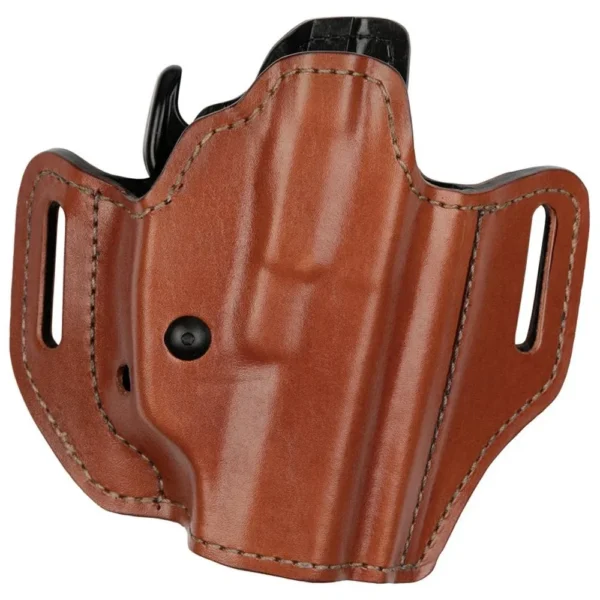 Bianchi 126GLS Assent Pro-Fit Holster, tan leather front view with belt slots and black hardware