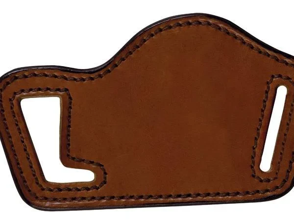 Bianchi 101 Foldaway brown leather holster, front view with belt slots and dark stitching