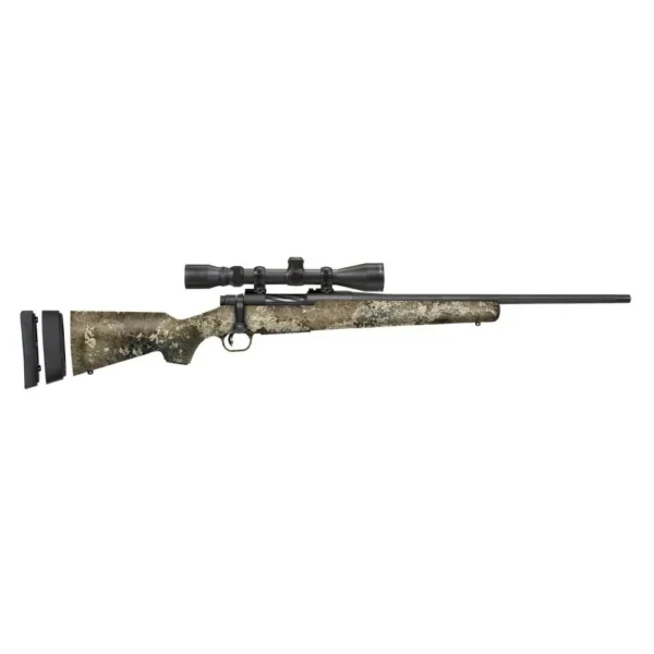 Mossberg Patriot Super Bantam rifle, right-side view with Strata camo stock and scope
