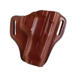 Bianchi Remedy belt holster, tan right-hand front view with stitched leather and dual belt slots