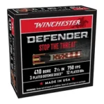 Winchester Ammunition Win Defender, black and red ammunition box in front-left view