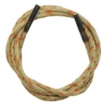 Otis Ripcord Bore Cleaner, coiled tan braided cleaner with orange flecks and black ends