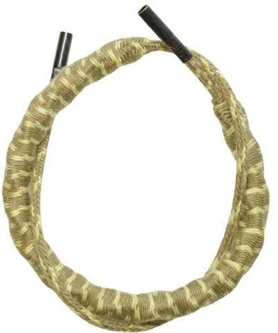 Otis Ripcord Bore Cleaner, coiled tan braided cleaner with black ends