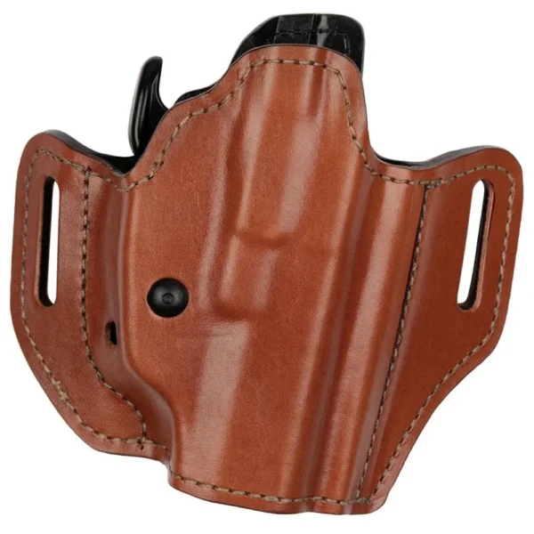 Bianchi 126GLS Assent Pro-Fit Holster, tan leather front view with belt slots and retention lever