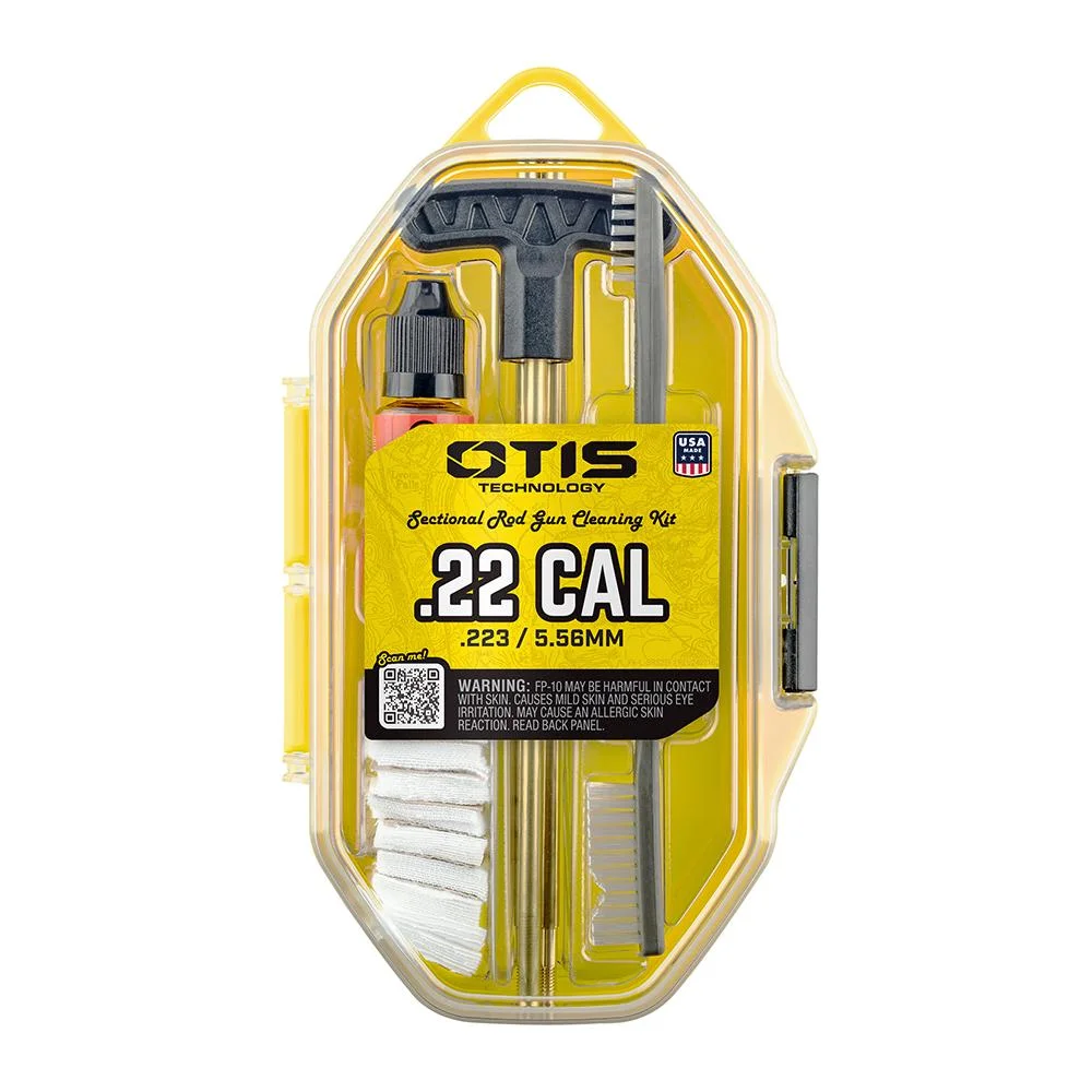 primary-21970 OTIS .22CAL Rifle Rod Cleaning Kit in yellow clear-front case, front view with tools visible