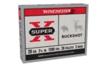 Winchester WIN SUPERX, front view of red, white and black buckshot ammunition box