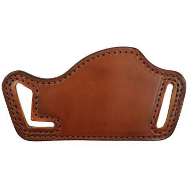 Bianchi #101 Foldaway tan leather belt holster, front view with stitched edges and belt slots