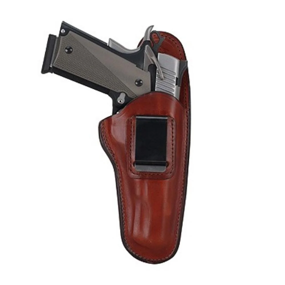 primary-22020 Bianchi Model100 Professional Inside Waistband Holster, tan leather holster holding a handgun