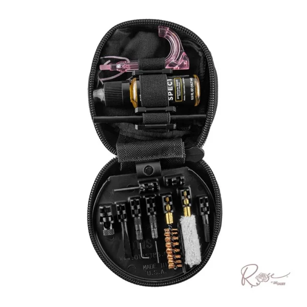 OTIS ROSE BY SIG cleaning kit in an open black zip case with brushes, rods and small bottles