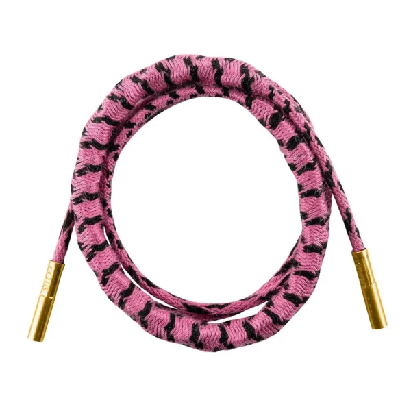 OTIS ROSE BY SIG 9MM RIPCORD pink and black coiled cleaning cord with brass ends, top view