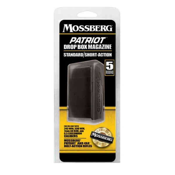 Mossberg MAG MSBRG PATRIOT black magazine shown in yellow and black retail packaging