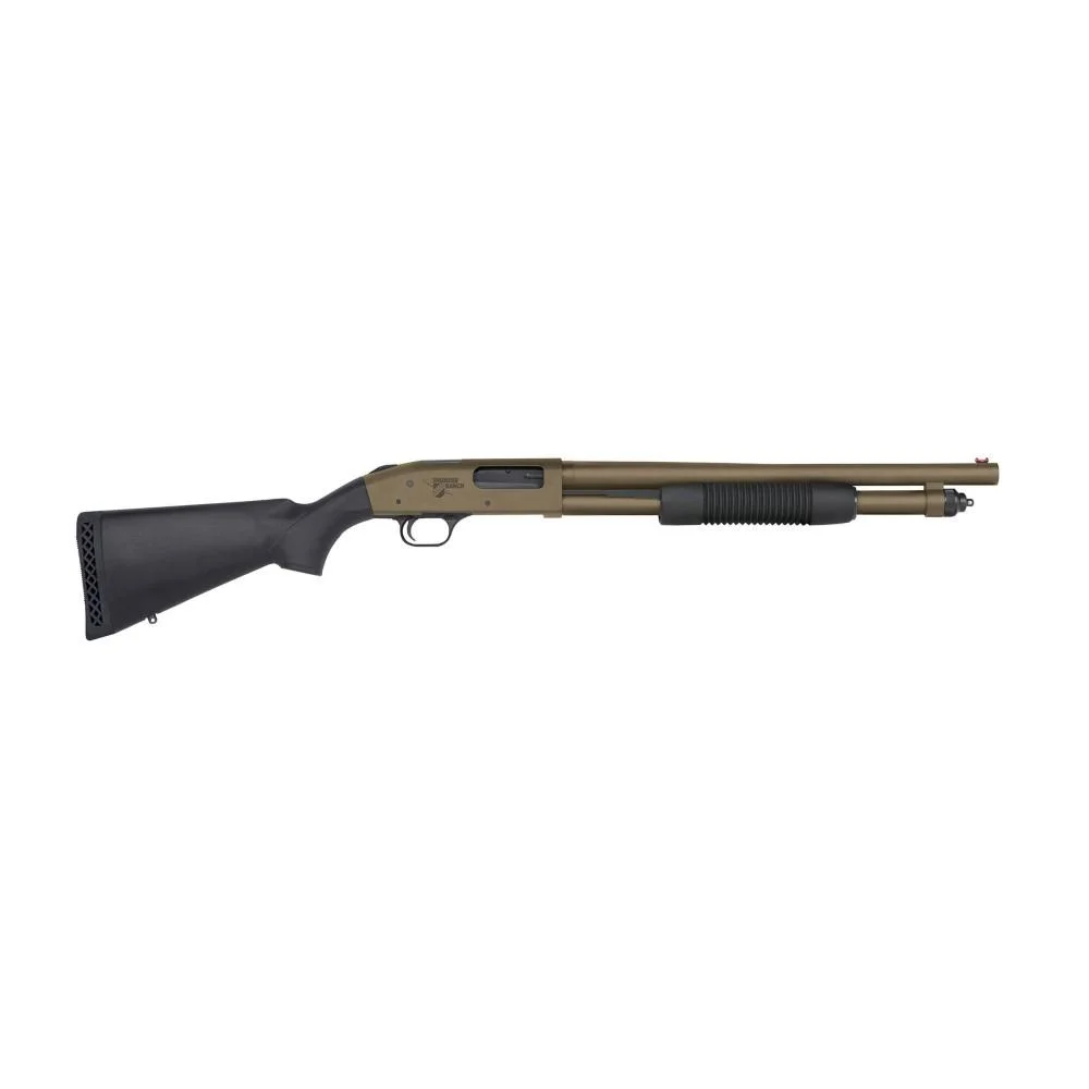 primary-22099 Mossberg 590 Thunder Ranch Shotgun, left-side view in Patriot Brown and black with pump action