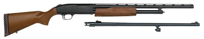 primary-22103 Mossberg MSBRG 500 Bantam Combo brown and black shotgun left side with spare barrel