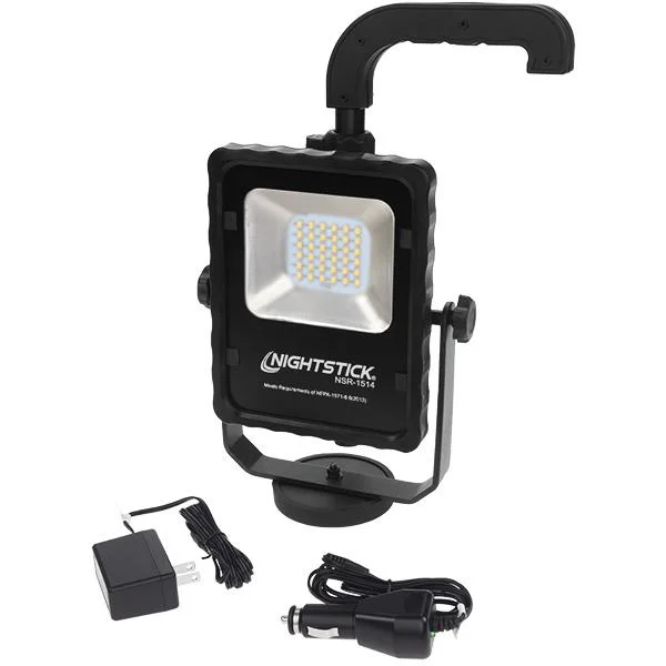 Nightstick Rechargeable LED Area Light Kit, black work light with handle, charger and cables