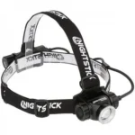 Nightstick Adjustable Beam Headlamp, black front angled view with straps, lamp and cable
