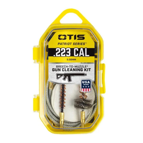 Otis .223 Cal Patriot Series Rifle Cleaning Kit in yellow clear case with cables and brushes
