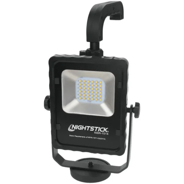 Nightstick Rechargeable LED Scene Light black work light with handle, front view