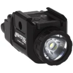 Nightstick Xtreme Lumens weapon-mounted light, black angled front view with round LED lens
