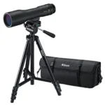 Nikon ProStaff 3 Fieldscope Outfit black side view with straight scope, tripod and carry case