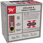 Winchester Super-X High-Brass shotshells, front and side view of grey and red box