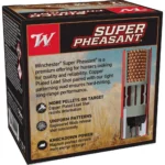 Winchester Super-X Super Pheasant Shotshells red and black box in angled rear view with shell graphic