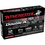 Winchester Ammunition WIN DBL X HV black and red ammunition box, front angled view