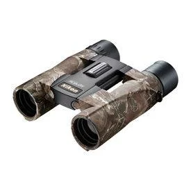 Nikon Aculon A30 binoculars camouflage front three-quarter view with central focus wheel