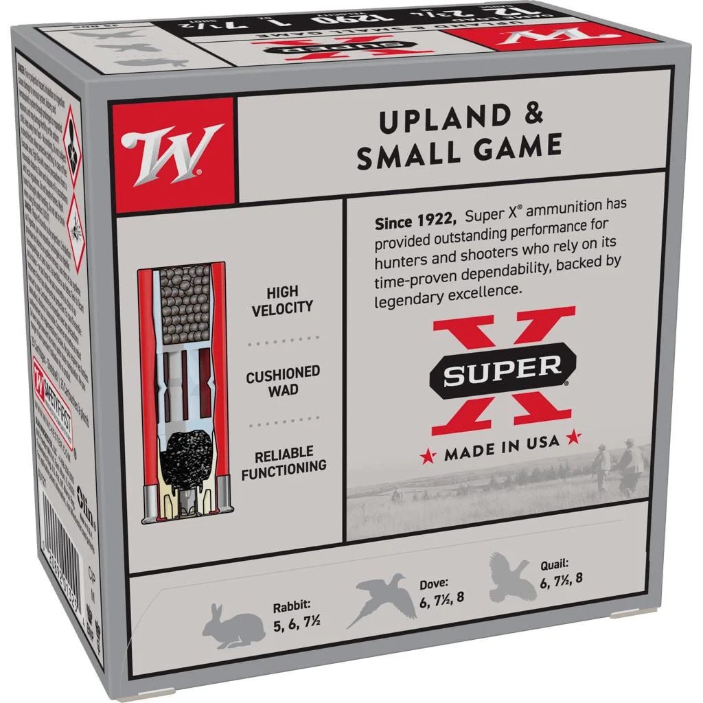 primary-22241 Winchester Super-X Game Shotshells, grey and red box in front three-quarter view